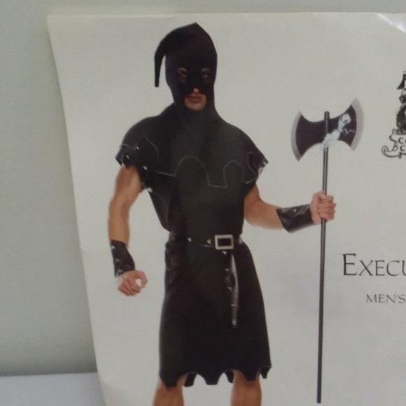 Mens Executioner COSTUME Adult XL Black Robe Hood Set Comic Con Medieval New - Picture 4 of 15